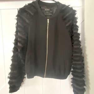 Zara black frill sleeve zip up jacket-small(S/2-4)